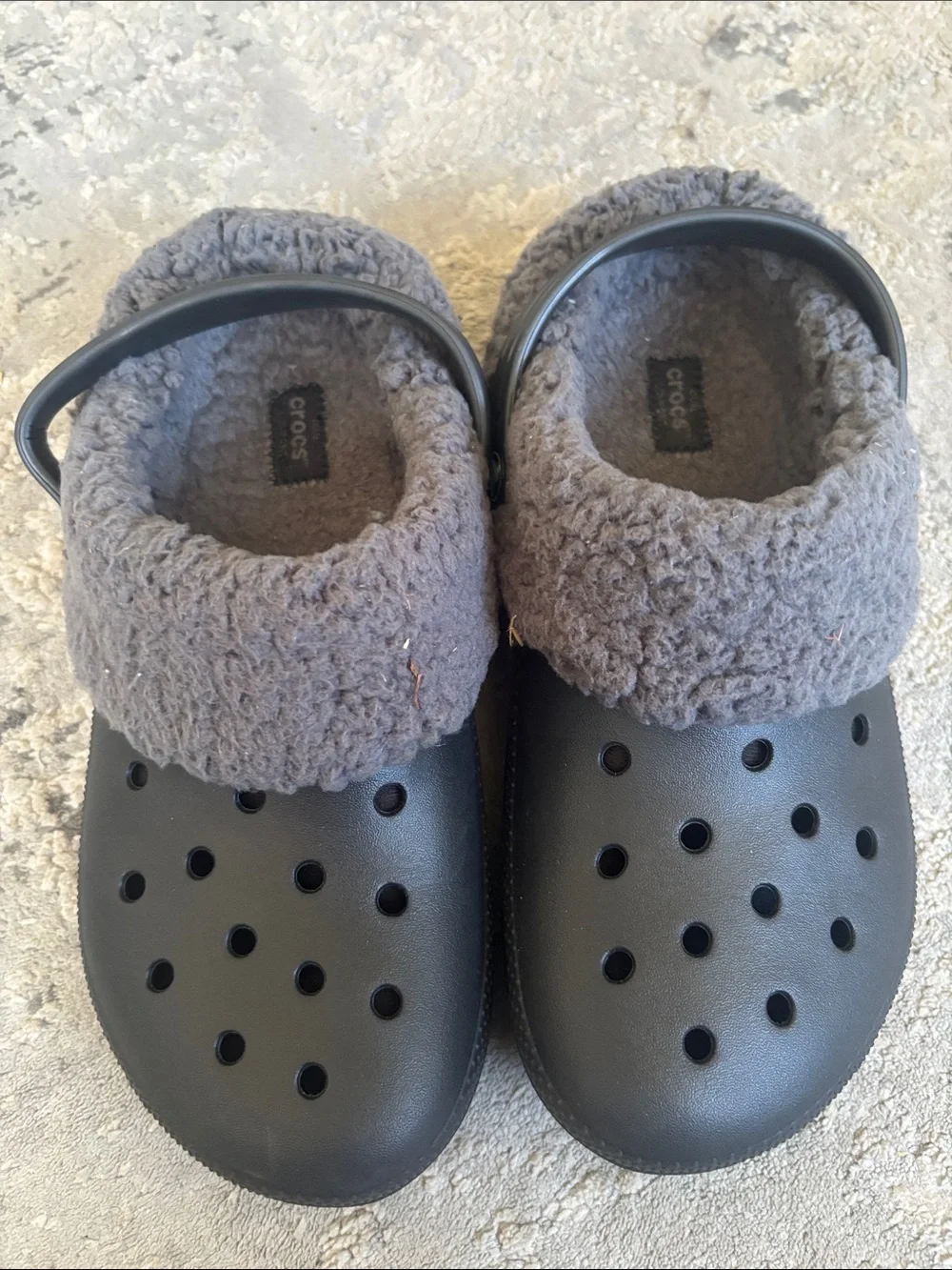 CROCS Kids Black Clog with Gray Fleece Lining